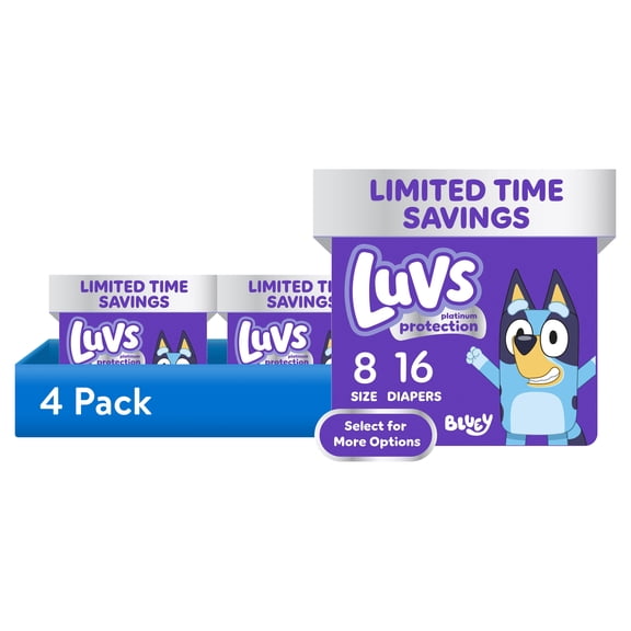 (4 pack) Luvs Platinum Protection Baby Diapers, Size 8 (46  lb), 16 Count