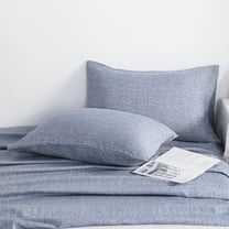 Flxxie King Natural Linen Yarn Dyed Pillowcase Set of 2, Breathable and Lightweight Washed Pillow Cases, 20" x 36", Denim Blue