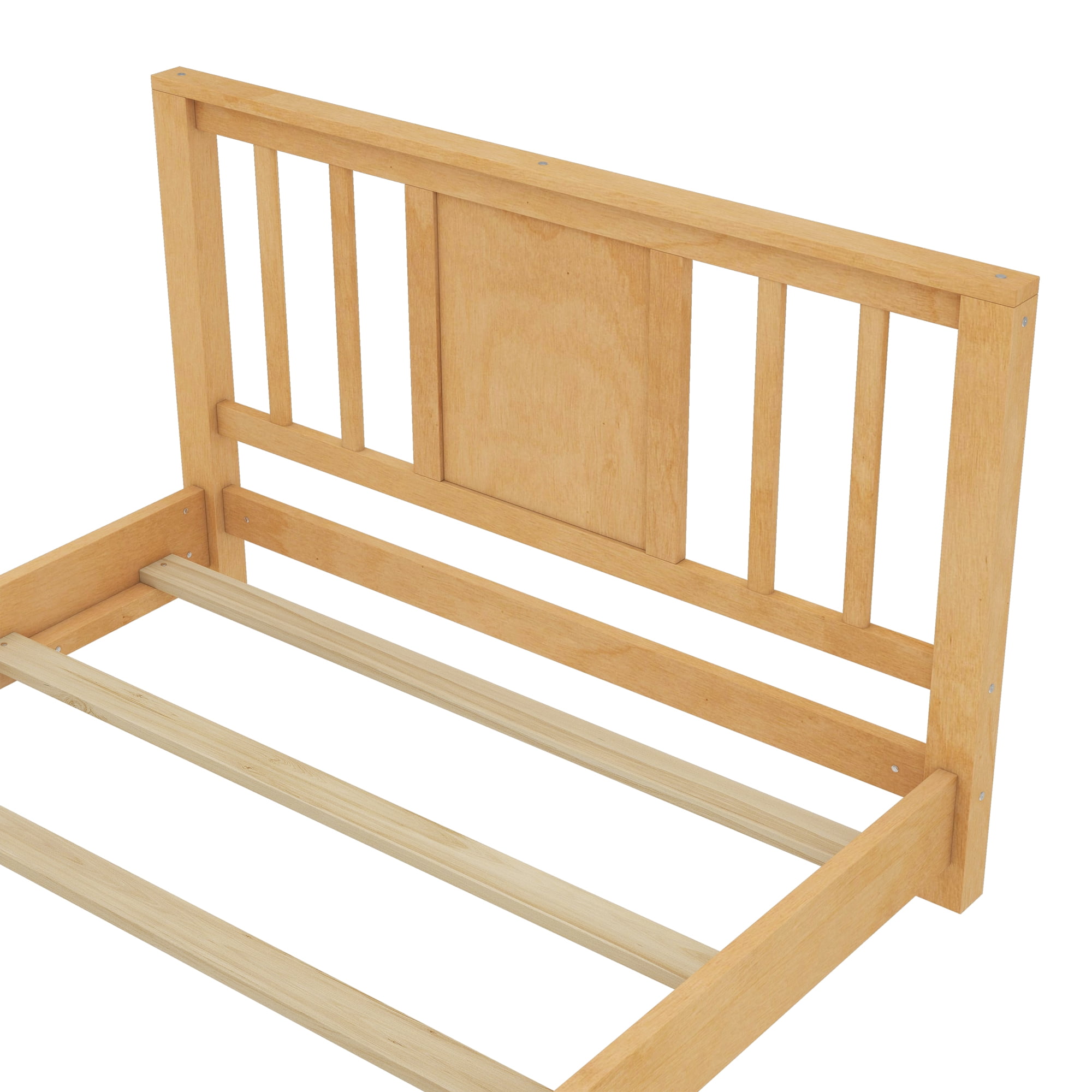Miniyam Twin Bed Frame, Low Profile White Wood Platform Bed with Headboard, Footboard and Slat Support, Natural