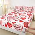 thumbnail image 3 of Castle Fairy Romantic Stripes Love Heart Full Size Sheets 4-Piece for Kids Teens Adults,Valentine's Day Festival Breathable Bed Sheets,Red White Lightweight Sheet Sets,Lightweight Room Decor, 3 of 7