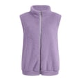 thumbnail image 4 of BOOMILK Fleece Vest Women Solid Color Fashion Casual Sleeveless Pocket Zipper Coat Purple, 4 of 5