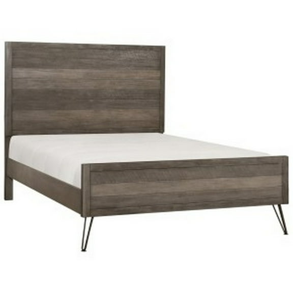 Benjara Modern Queen Bed, Panel Headboard and Footboard, Flared Metal Legs, Gray