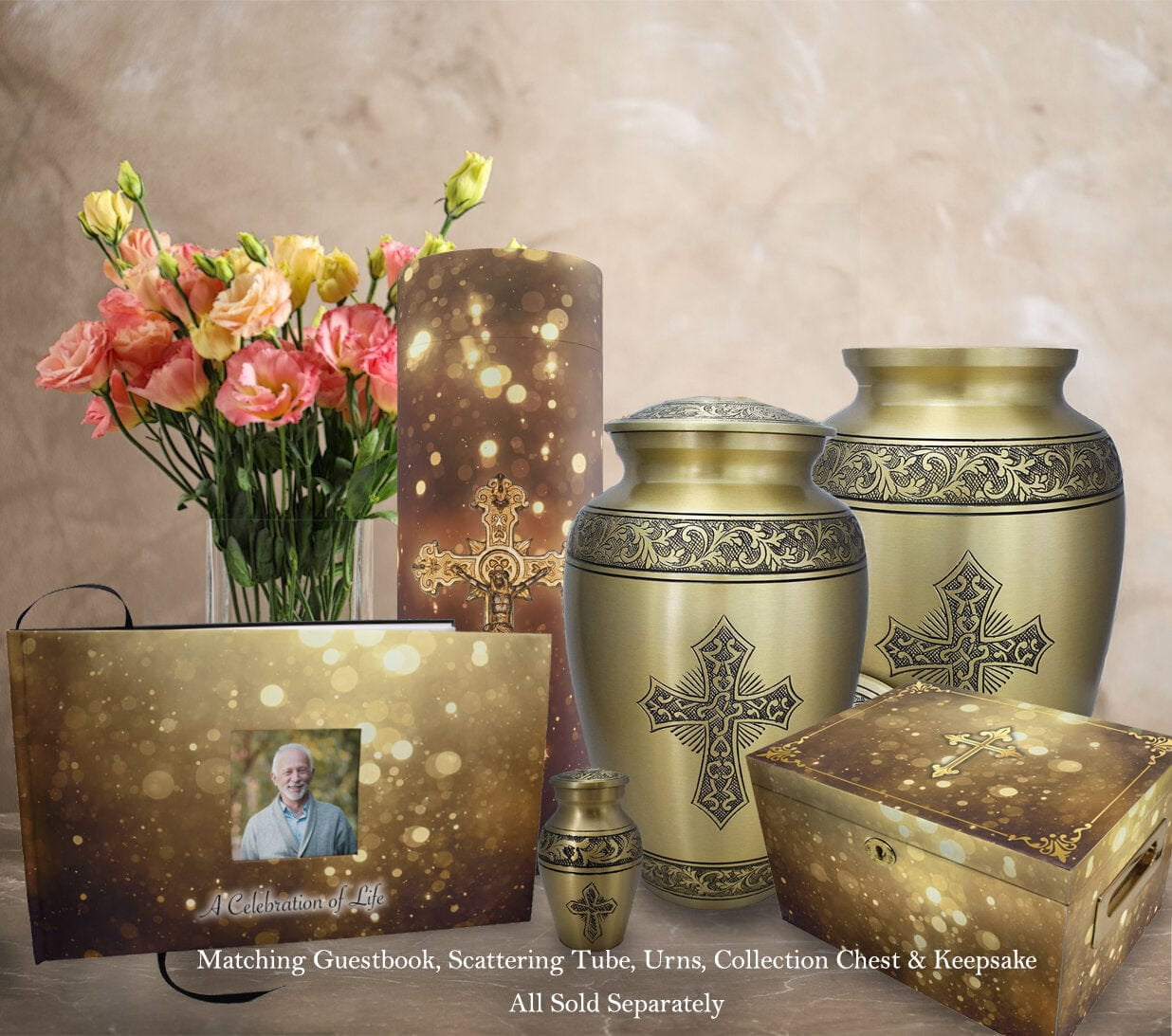 Gold Cross Urns for Cremation Ashes Large Urn XL or Small Keepsake Urns for Adult Cremation Ashes & Urns for Human Ashes for Home or Burial Cremation Urns