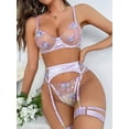 thumbnail image 1 of Conjunto de tres piezas de lencería erótica sexy transparente de malla con bordado de encaje para niñas de Europa y Estados Unidos, 1 of 5