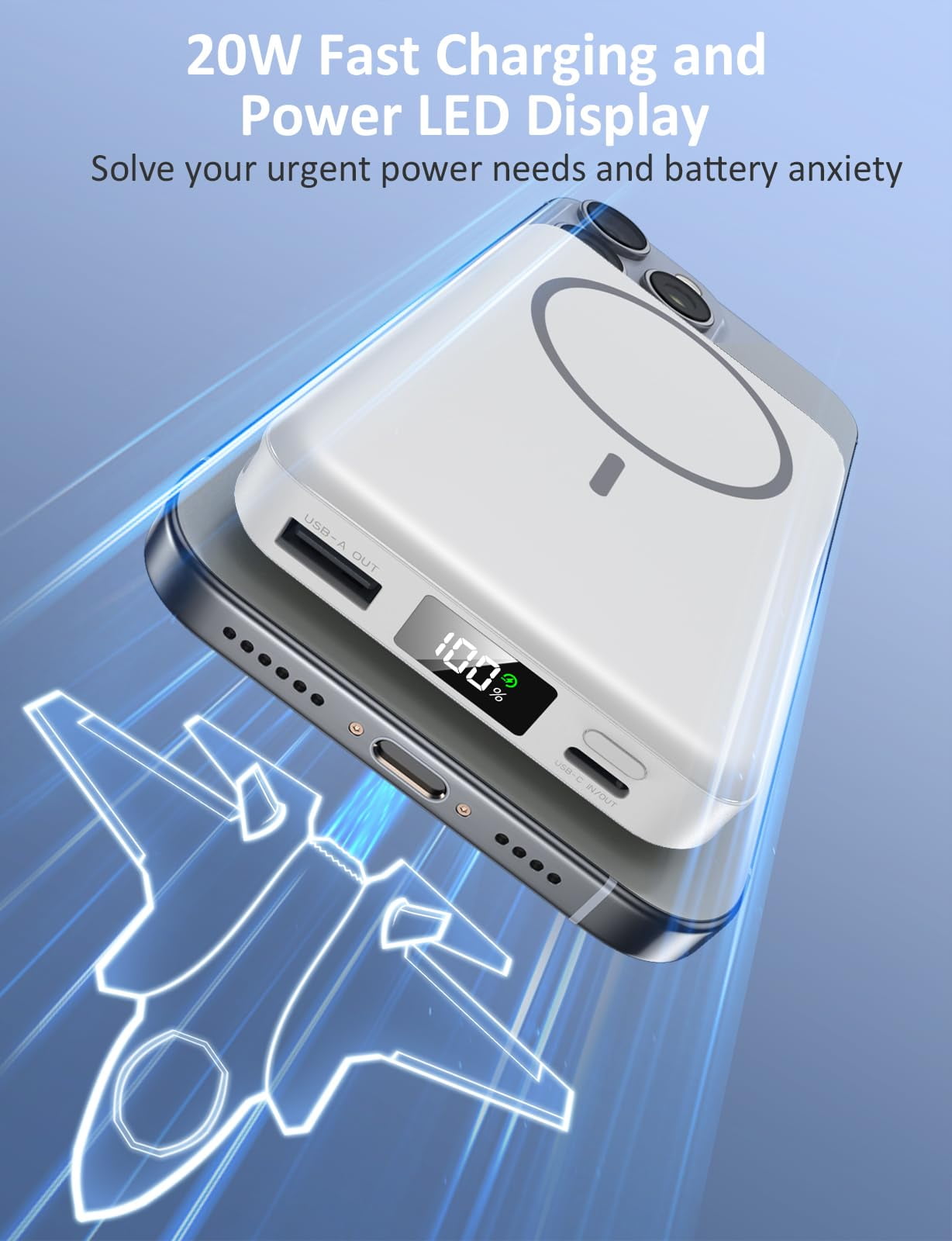 Magnetic Portable Charger, 10000mAh Power Bank, 5 in 1 Portable Charger with Built in Cable, 20W Fast Charging for Battery Pack Compatible with iPhone 17/16/15/14/13,Samsung Series