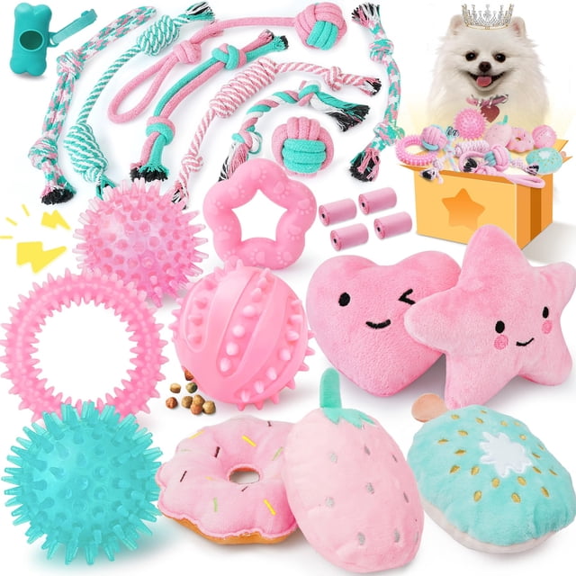 Puppy Toys XIUGOAL, rosa, para la dentición, con pelota y cuerdas