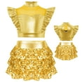 thumbnail image 5 of SiiRoh Girls Metallic Crop Top with Sequin Ruffle Tiered Skirt Sparkly Disco Jazz Dance Outfit Sets Gold 16, 5 of 6