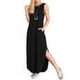 thumbnail image 1 of Lucakuins Vestido largo para mujer, sin mangas, cuello redondo, sólido, suelto, con abertura, vestido de verano para uso diario informal Lucakuins moda, 1 of 4