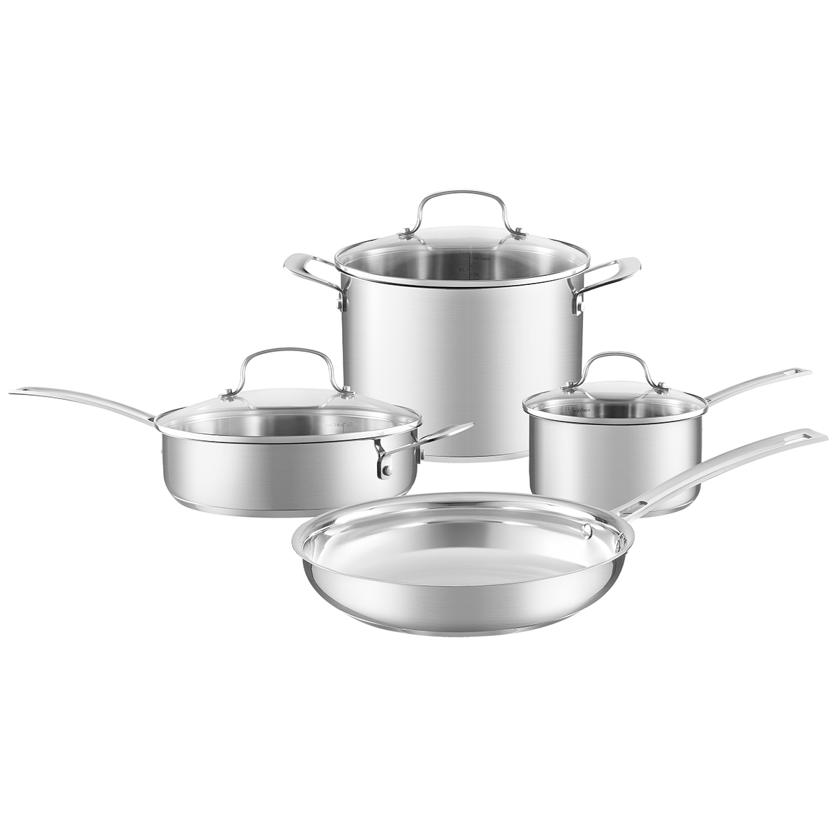 Stainless Steel Cookware Set, 4-Piece Kitchen Pots and Pans Set with Glass Lids, Durable Induction Compatible Cooking Essentials
