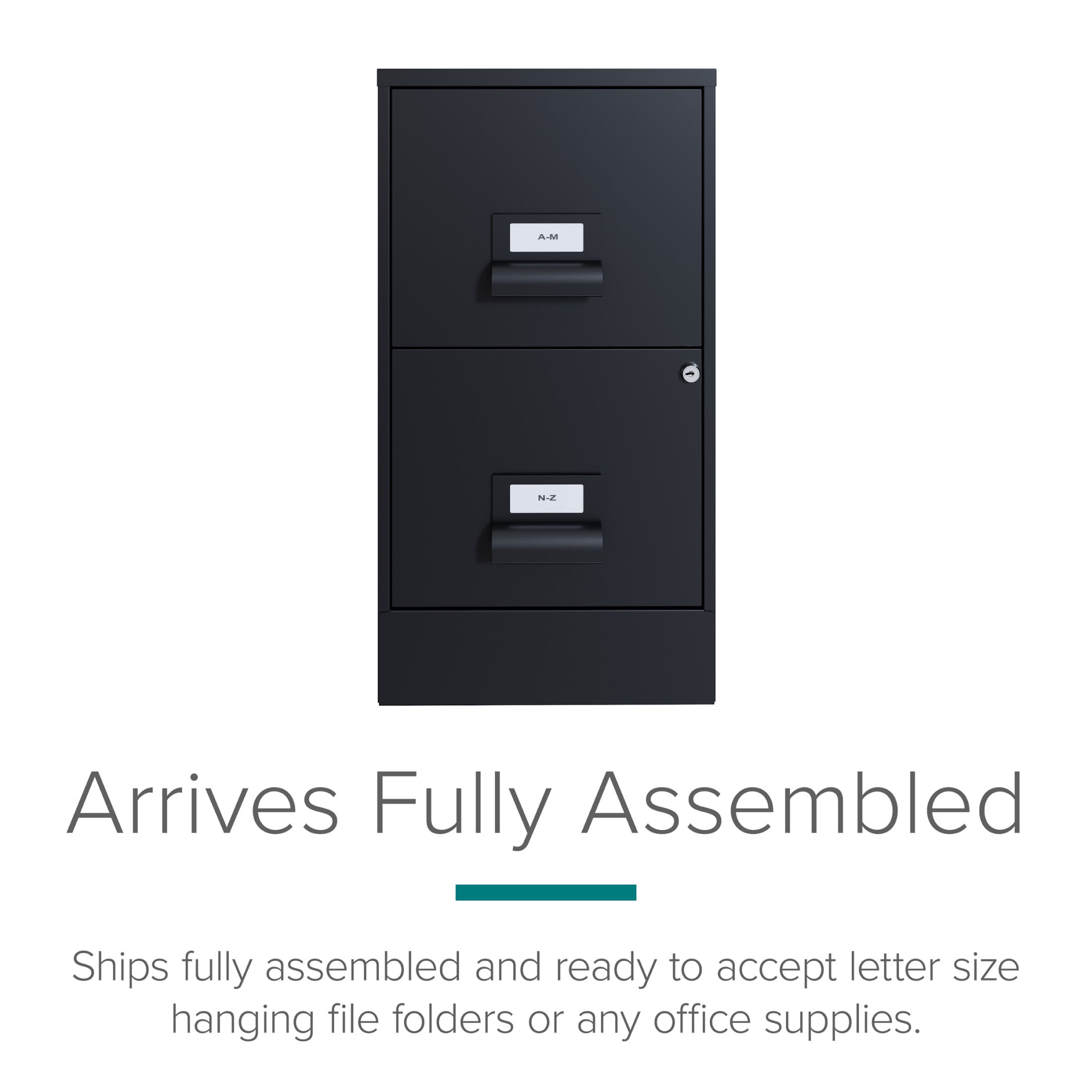 Space Solutions 18" Deep 2 Drawer Premier Letter Width Vertical File Cabinet, Locking, Black