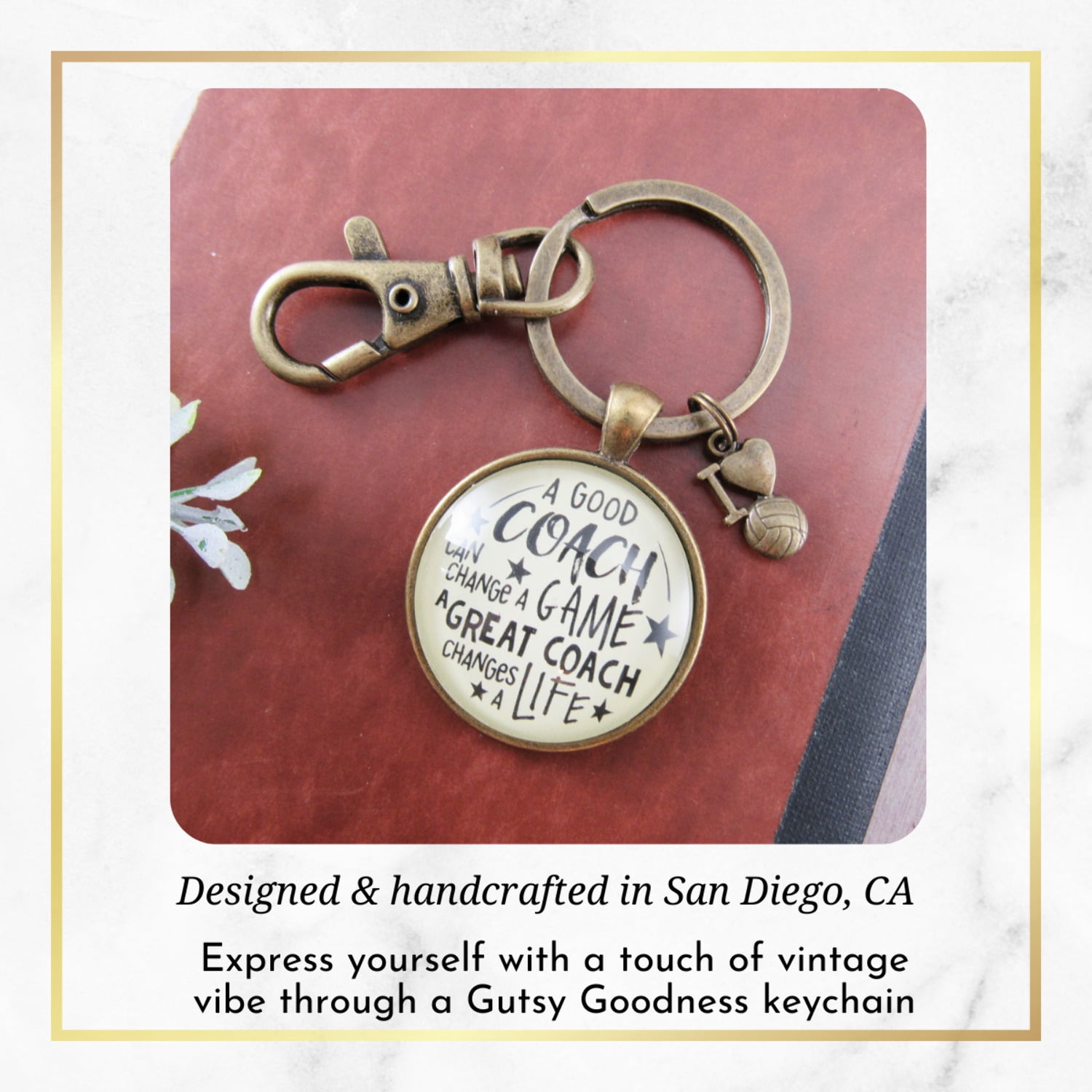 Volleyball Coaching Sport Gutsy Goodness Bronze Keychain Great Coach Changes Life Thank You Gift