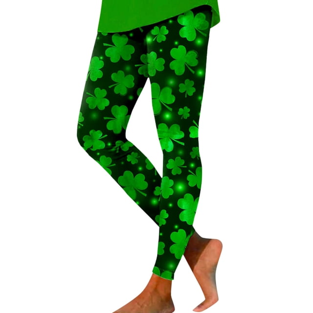 Gibobby Leggings Vinipiel Mujer Leggings para mujer Leggings entrenamiento St Pa Day Print Color Block Pants Leggings elásticos(Verde, S)