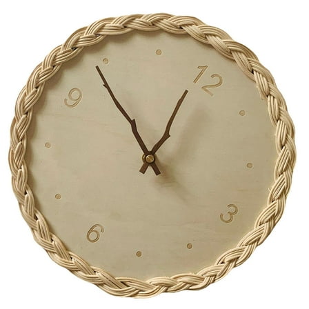 LEORX Beige Rattan Woven Silent Wall Clock with Quartz Movement for Living Room Decor