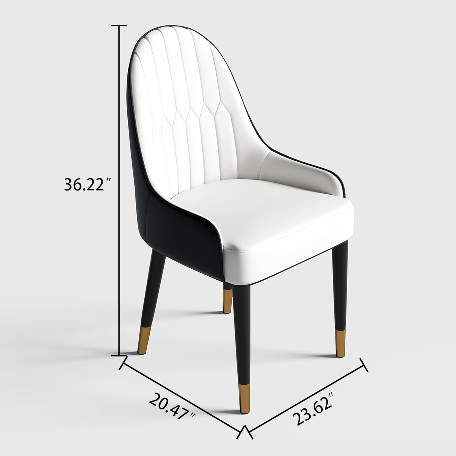 2-Piece Dining Chairs Set, Black-White PU Faux Leather Upholstery with Metal Frame, Modern Design for Kitchen, Living Room, Office