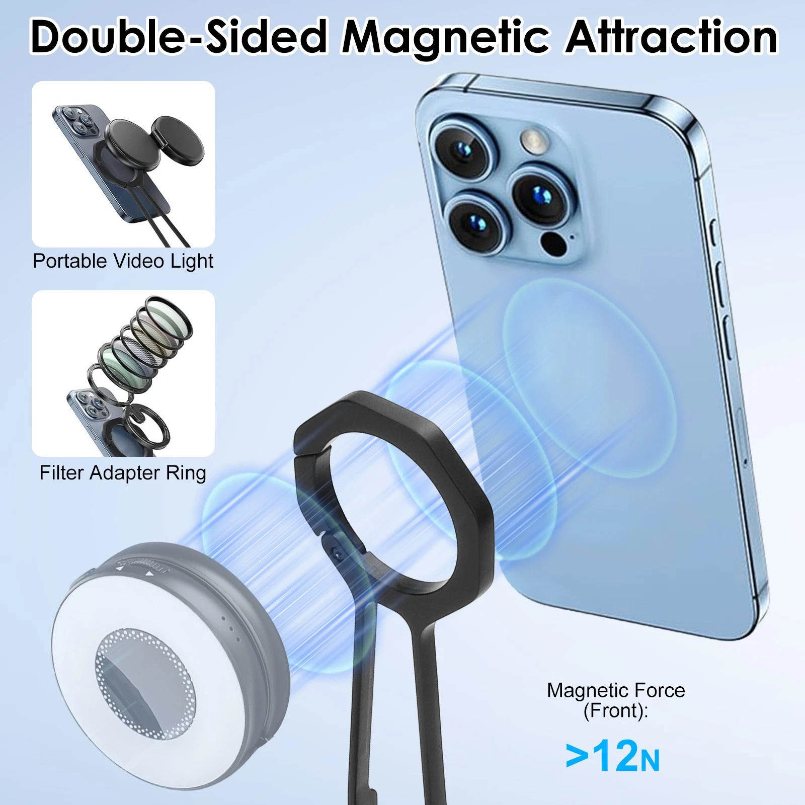 GUYUTING Foldable Phone Tripod for Phone 15 14 13 12 Pro Max Black Aluminum Alloy Magnetic Mount Vlogging Streaming Movies
