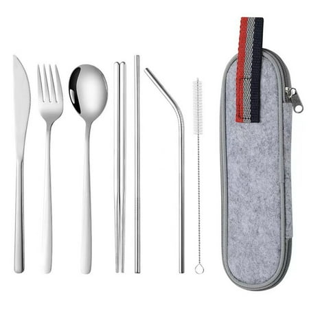 

8Pcs Portable Utensils Travel Camping Cutlery Set Fork Spoon Flatware Hot