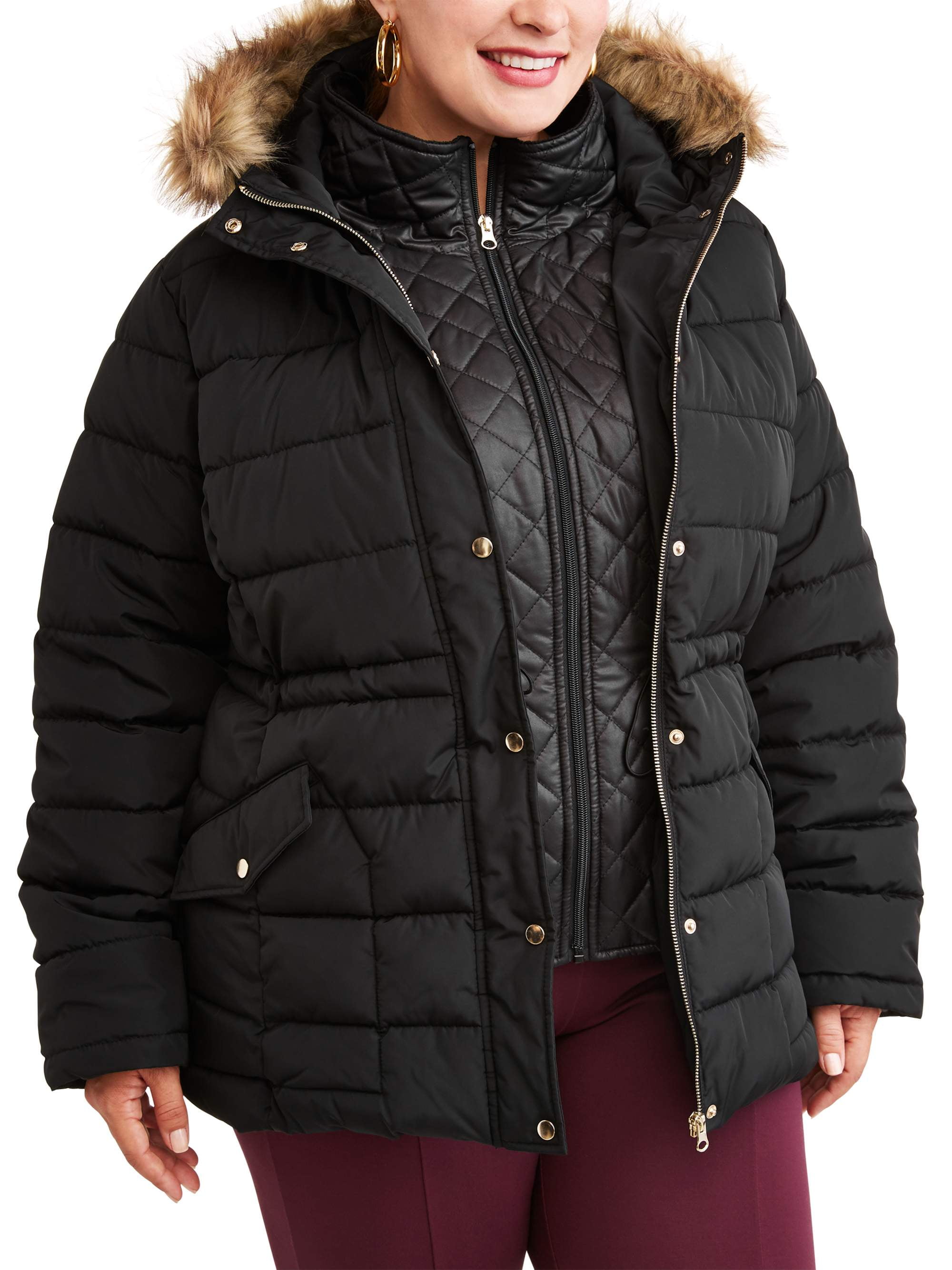 Women's PlusSize Heavyweight Puffer Coat With Faux FurTrim Hood BrickSeek