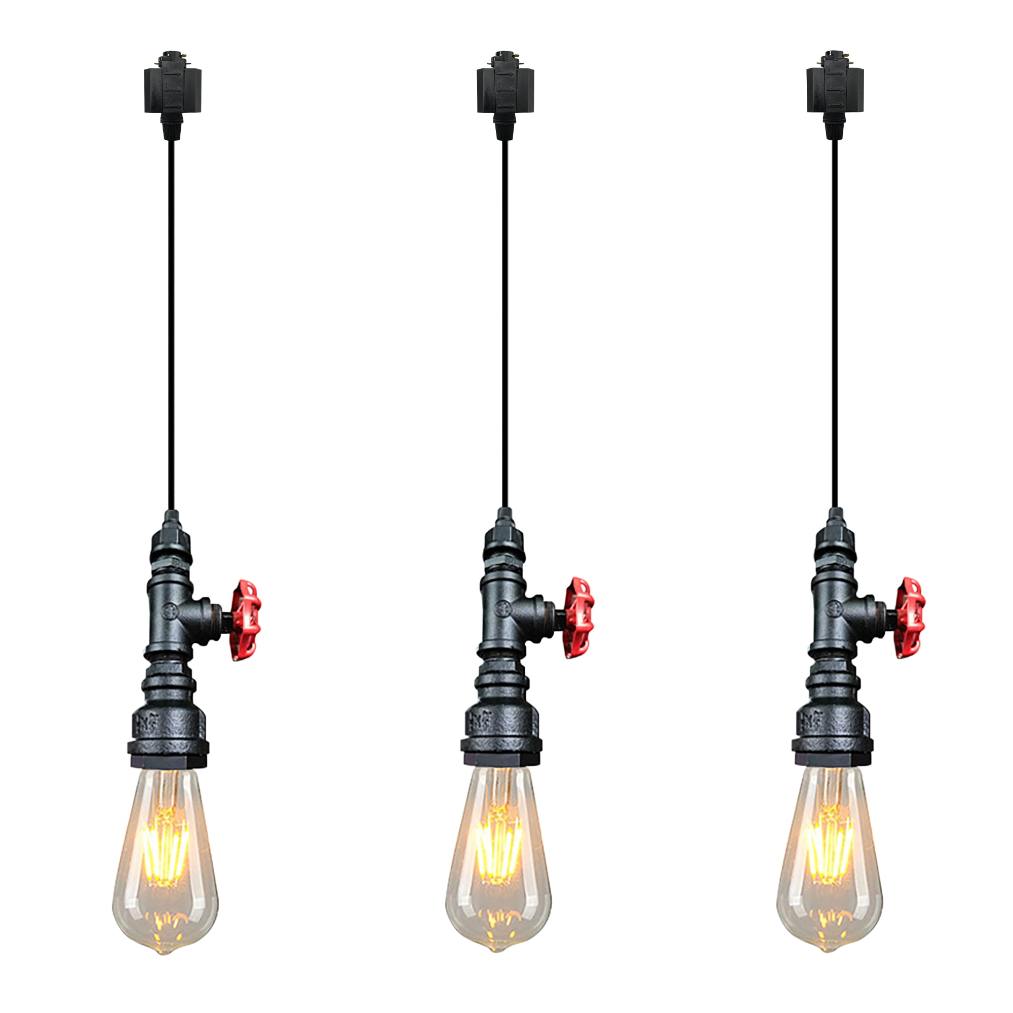 Kiven HType Track Lighting, 3Light Industrial Halo Track Pendant Light, Steampunk Style Track
