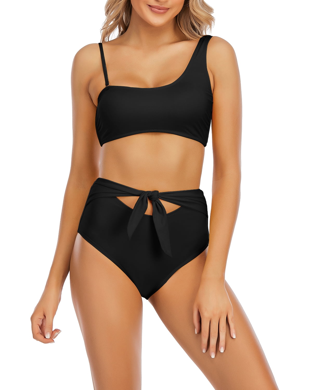 one strap black bikini