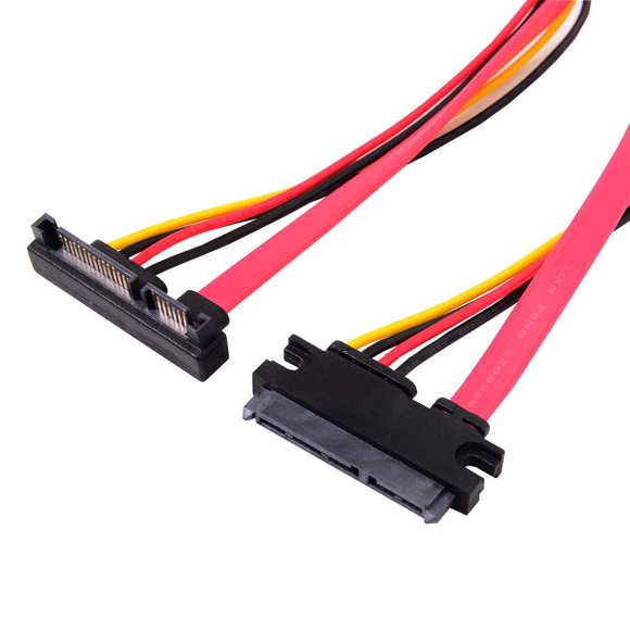 Cablecc Down Angled SATA III 3.0 7+15 22 Pin SATA Male to Female Data Power Extension Cable 30cm
