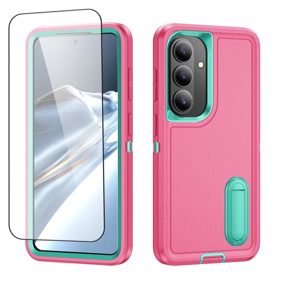 Skyskine Heavy Duty Case for Samsung Galaxy S26 Plus with Tempered Glass Screen Protector, Rugged Dual Layer Protective Cover with Built-in Kickstand Hard PC & Soft TPU Hybrid Bumper, Rose Mint