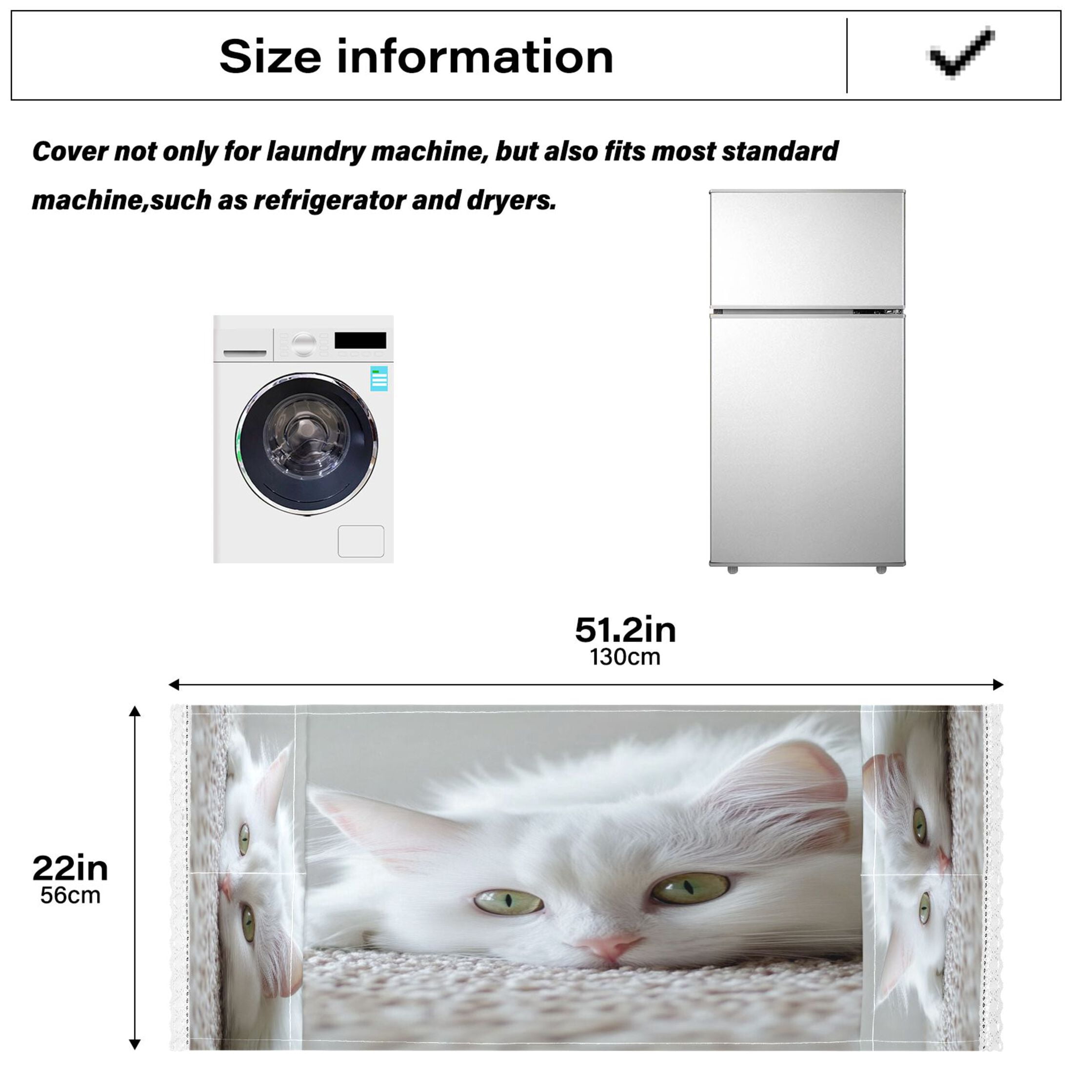 White CatWasher and Dryer Covers Dust-Proof and Oil Resistant Fridge Cover with 4 Storage Pockets Washing Machine Top Cover for Laundry Kitchen Home 51.2 x 22 In