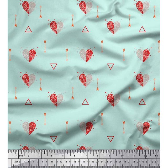 Soimoi Vert Poly Georgette Tissu Triangle & Flèche Tissu Imprimé Coeur par la Cour 52 Pouces de Large