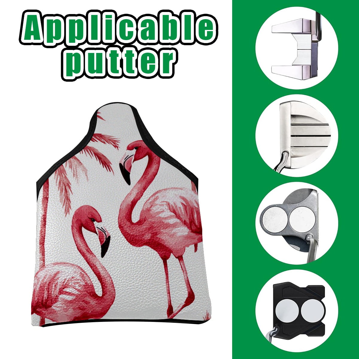 Golf Mallet Putter Cover Premium Leather Waterproof Golf Putter Head Cover with Magnetic Closure Watercolor Flamingo