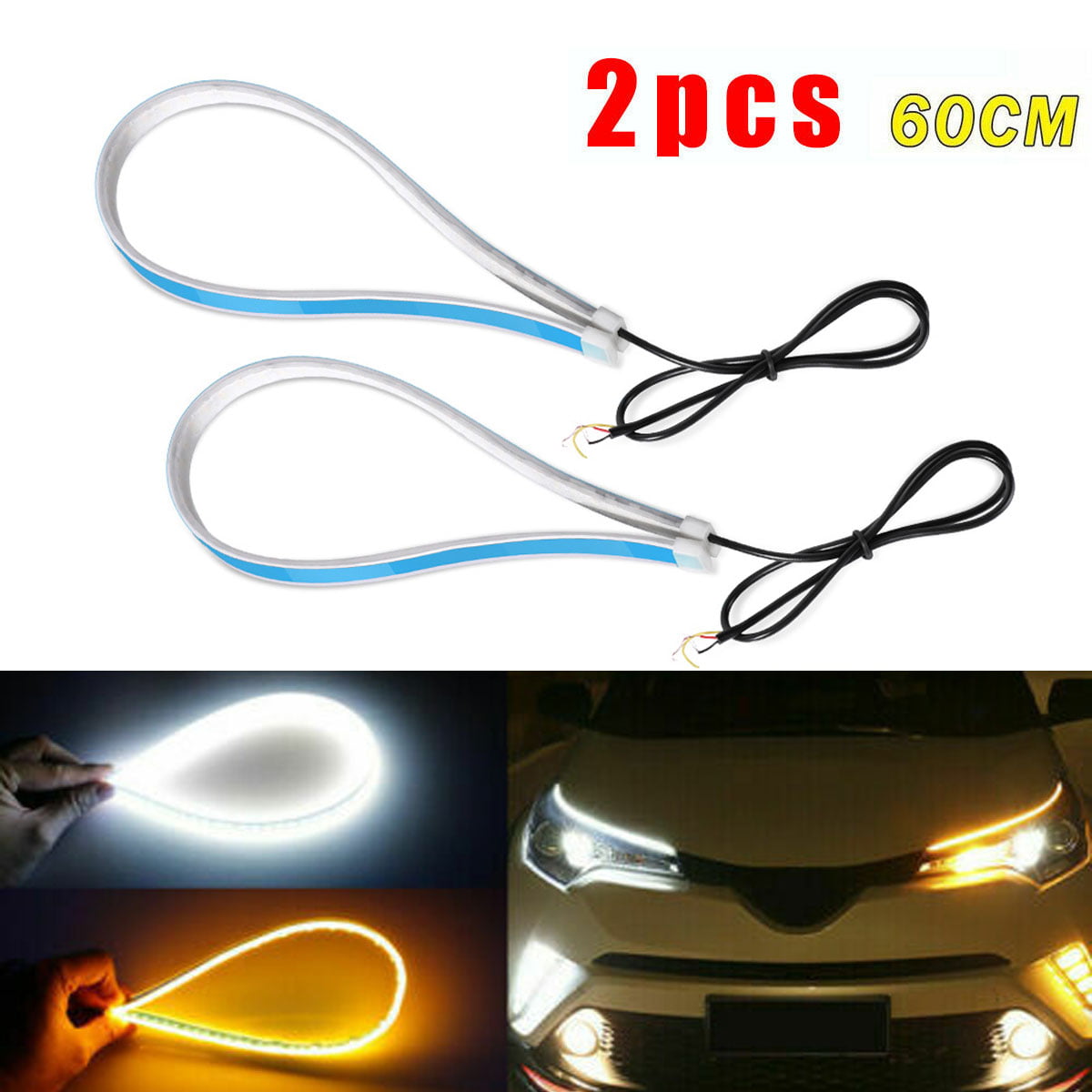 2Pcs Red 60CM Soft Guide Car Motorcycle LED Strip Light Lamp DRL Light 60-red 