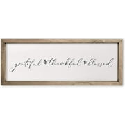 Grateful Thankful Blessed Framed Rustic Framed Wood Farmhouse Wall Sign 12x36