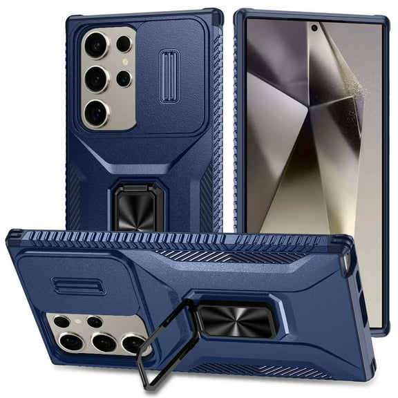 For Samsung Galaxy S25 /S24 Case, Case, Camera Cover with Magnetic Rotation Ring Stand, Military Grade Hybrid Hard TPU Shockproof Phone Cover (Blue)