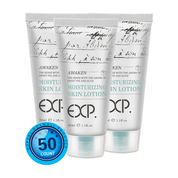 OPPEAL EXP Loción hidratante diaria para la piel tamaño de viaje a granel, paquete de 50 x 1.05 onzas líquidas, loción corporal de tamaño mini portátil, aroma a higo dulce y oliva