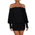 thumbnail image 5 of LWavelet Women's Off-the-Shoulder Batwing Sleeve Bodycon Mini Dress for Party & Club Wear Black M, 5 of 6