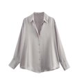 thumbnail image 3 of Scyoekwg Long Sleeve Tops for Women Lapel Button Business Casual Dress Shirts Fall Tops Trendy Solid Color Lightweight Dressy Casual Blouses Pullover (Gray,S), 3 of 6