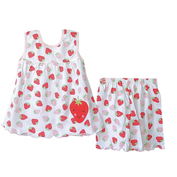 FFENYAN Toddler Girl's Spring-Summer Print Lace Hem Dress & Shorts Set - Sleeveless Patterned Outfit for 1-3 Years Old - Perfect for Daily Play and Outdoor Activities