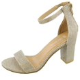thumbnail image 2 of TOP Moda Womens Hannah-1 Chunky High Heel Metallic Glitter Ankle Strap Sandals CHAMPAGNE 8.5, 2 of 6
