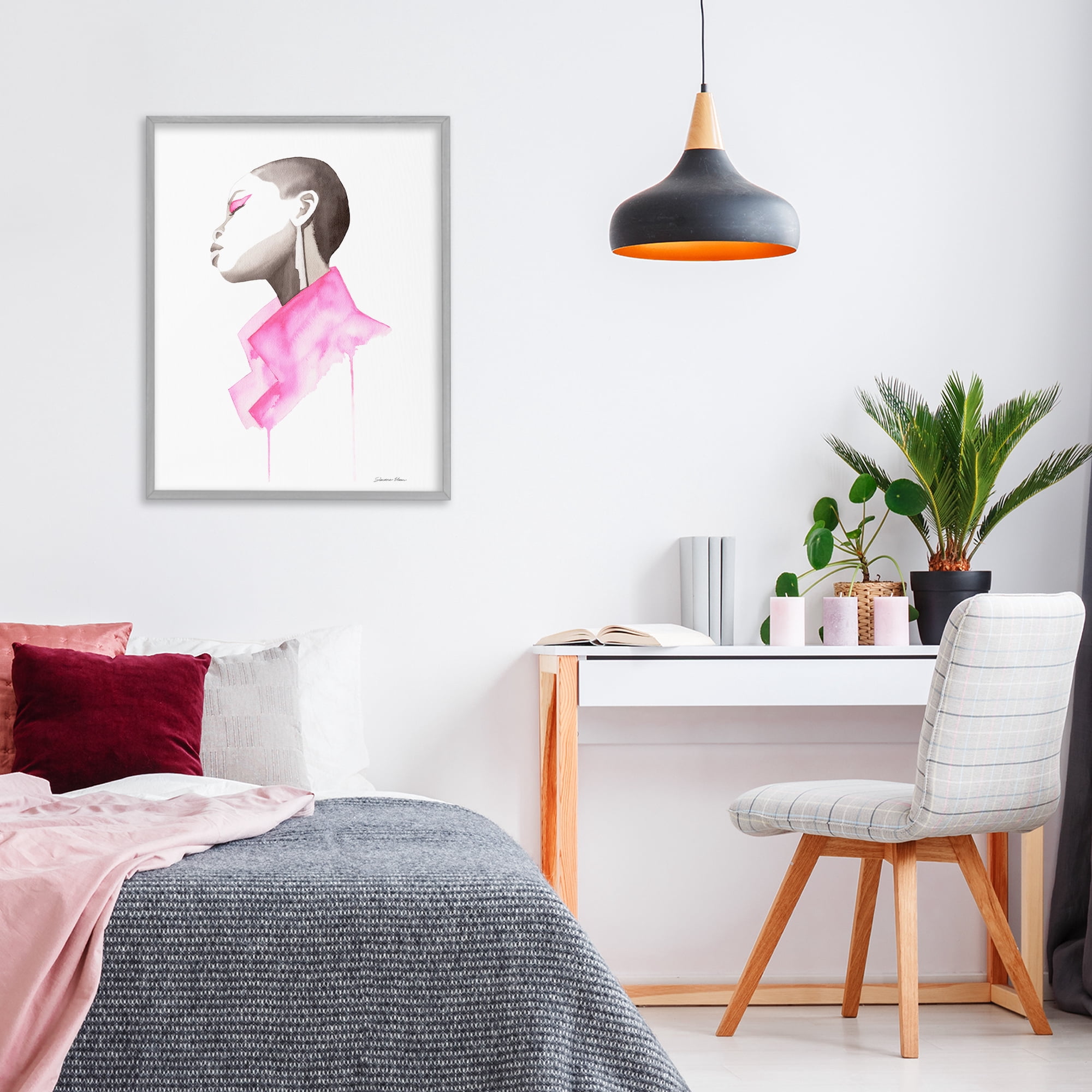 Stupell Industries Pink Jacket Elegance Portrait Gray Framed Giclee Art, design by Simone Elum