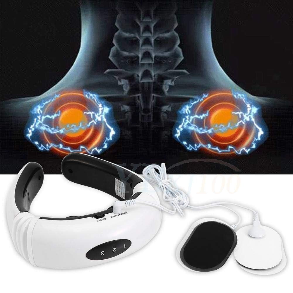 JuniShu ® Electric neck massager, portable neck massager for arthritis and neck pain, neck and body massager, heated neck massager, with 6 massage modes and 15x,white,Battery model,Battery model