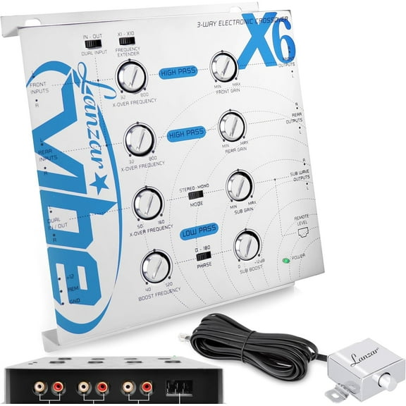 upgraded 3-way electronic audio crossover - network hi-pass and low-pass channel 12db octave slope power led indicator w/remote subwoofer control and parallel input switch - lanzar vibe vibex6