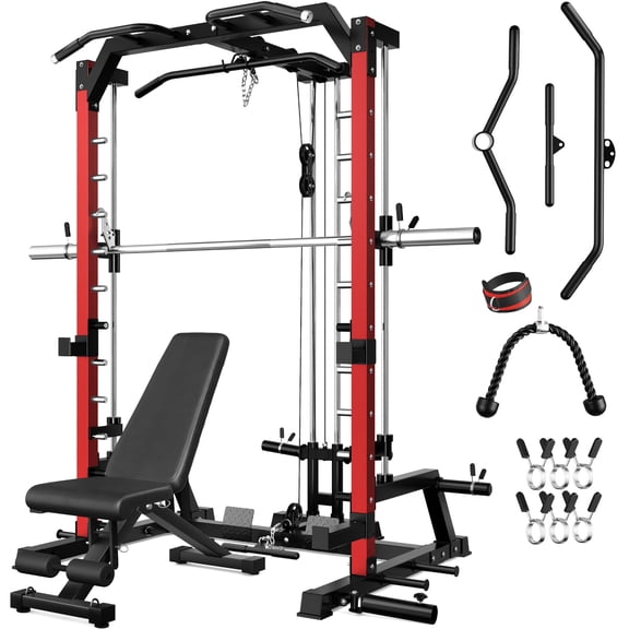 Smith Machine Home Gym, 2200 lbs Power Rack Cage with Cable Crossover,Smith Bar and Training Attachments for Full Body Workouts