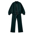 thumbnail image 2 of TEAJOPSUU Womens Solid 2 Piece Workout Sets Long Sleeve Full Zip Sweatshirts Elastic Waist Wide Leg Pockets Pants Sets Athletic Sets Green, 2 of 2