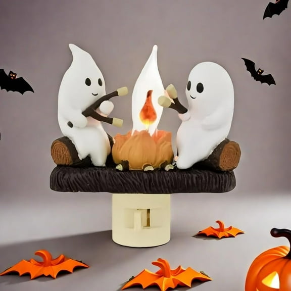 Ghost Campfire Flickering Nightlight for Halloween Indoor Decoration Spooky Ghost Fake Camp Fire Cute Halloween Decor Night Lights Gifts for Kids Family and Friends