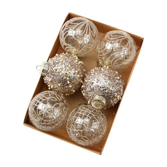 6 Pcs Christmas Tree Bulbs Glitter Xmas Ball Ornaments Vintage Christmas Hanging Decorations for Holiday Tree Wedding Party Decor
