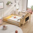 thumbnail image 2 of Full Size Montessori Floor Bed, Platform Beds with Bookcases and Blackboards, Kids Floor Bed Frame with Guard Rails and Slats Support for Kids and Teens, Natural, 2 of 9