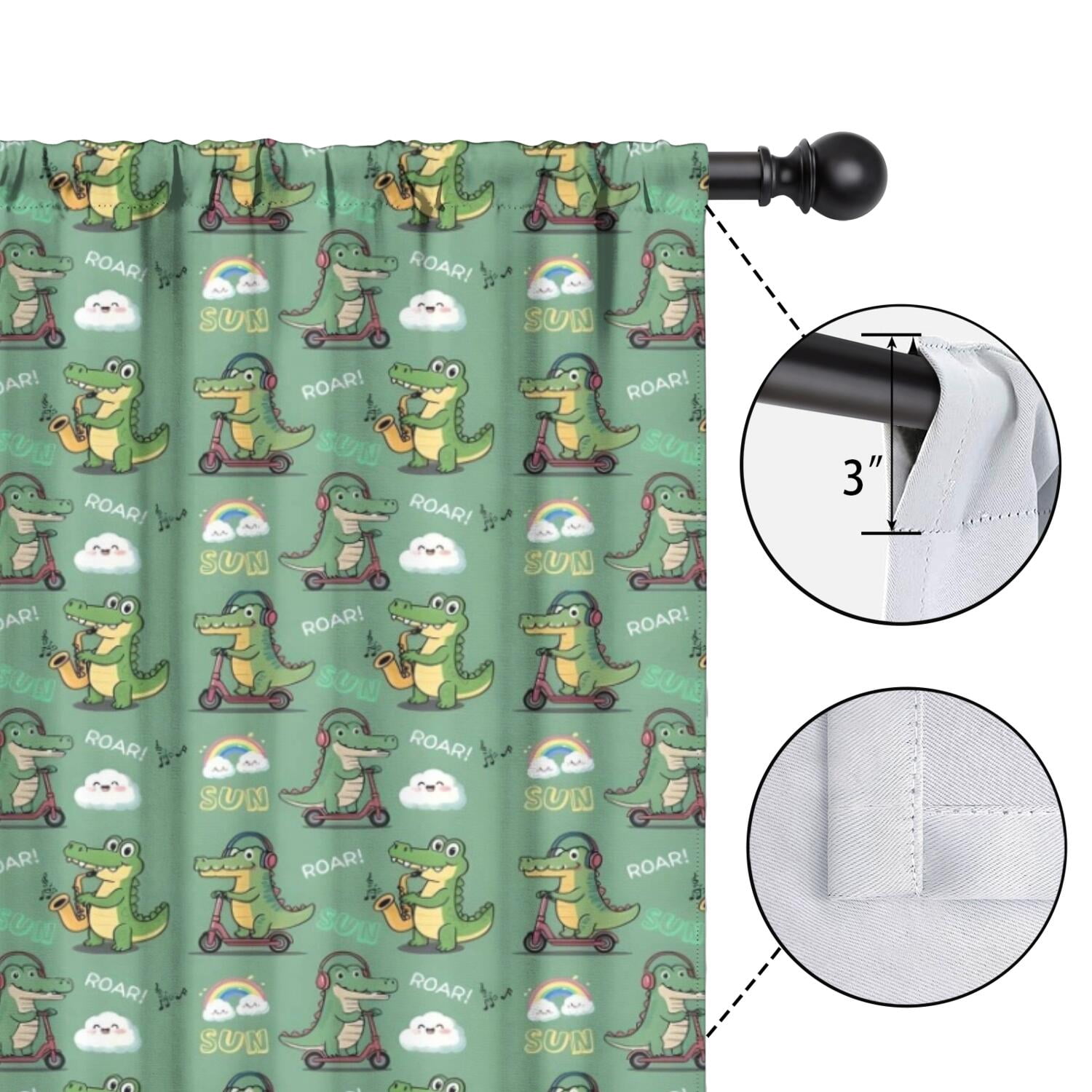 Blackout Kids Curtains,Green Alligators Icons Pattern Childrens Insulated Curtains Set Of 2,Bedroom Essentials,Toddler Room Decor 42"x84"