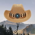 thumbnail image 2 of FUZHIQ Vintage Western Cowboy Straw Hat for Men Women Curved Brim with Windproof Lanyard, Summer Outdoor Sun Cap for Beach Vacation, 2 of 8
