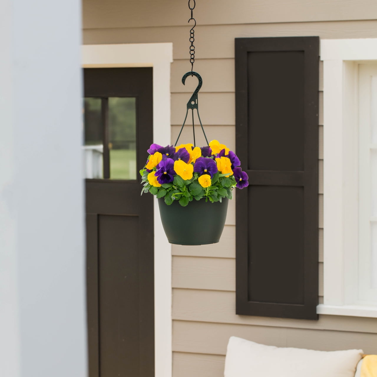 Expert Gardener 1.5gal Purple Yellow Pansy Live Annual Plant Hanging Basket Sun
