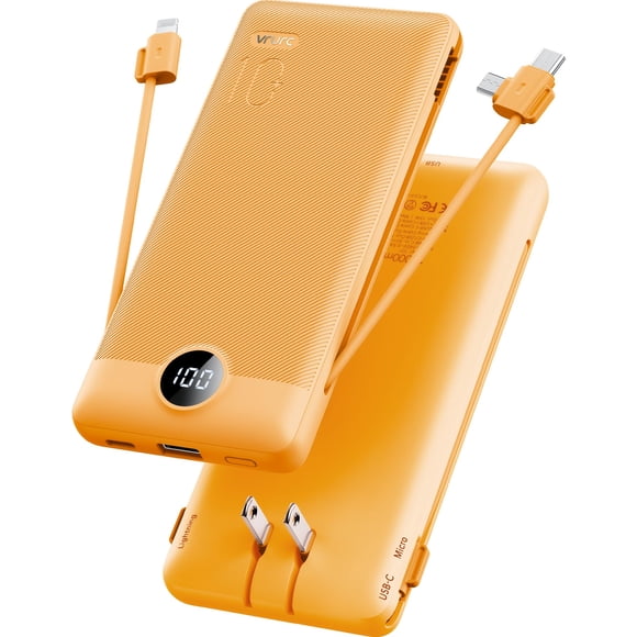 Cargador portátil VRURC de 10000 mAh con cables y enchufe integrados