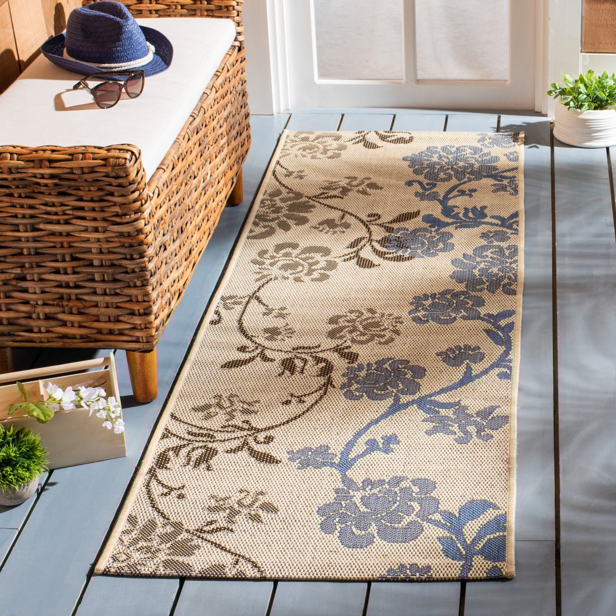 thumbnail image 3 of SAFAVIEH Outdoor CY4027B Courtyard Natural Brown / Blue Rug, 3 of 8