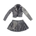 thumbnail image 2 of Conjunto de chaqueta corta y falda plisada a escala 1:6 para vestirse con accesorios de vestuario de moda Gris negro, 2 of 9